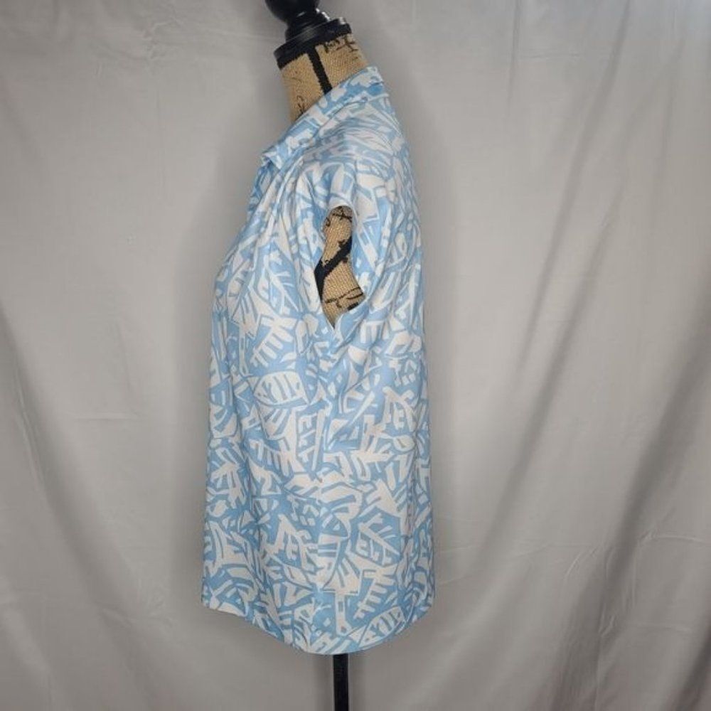 Vintage 70s Mod Light Blue White Retro Pattern Shirt - Picture 2 of 9